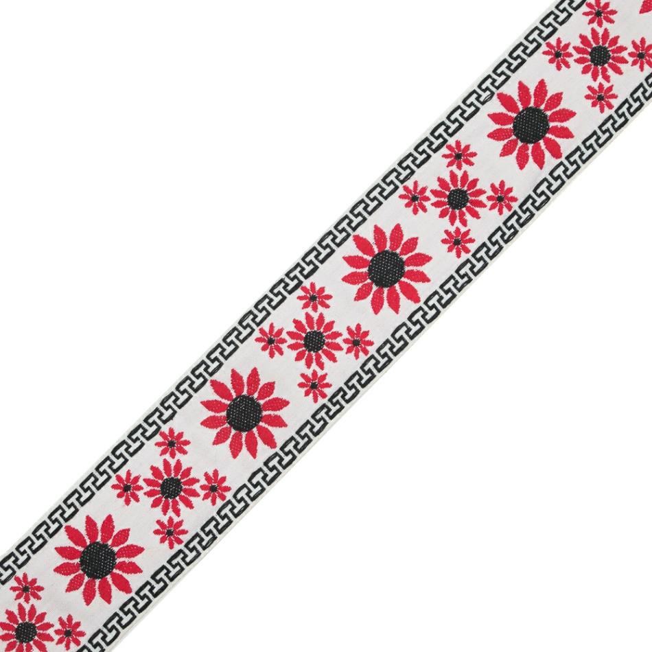 Jacquard | White, Red And Black Floral Jacquard Ribbon – 2.25" Jacquard Jacquard