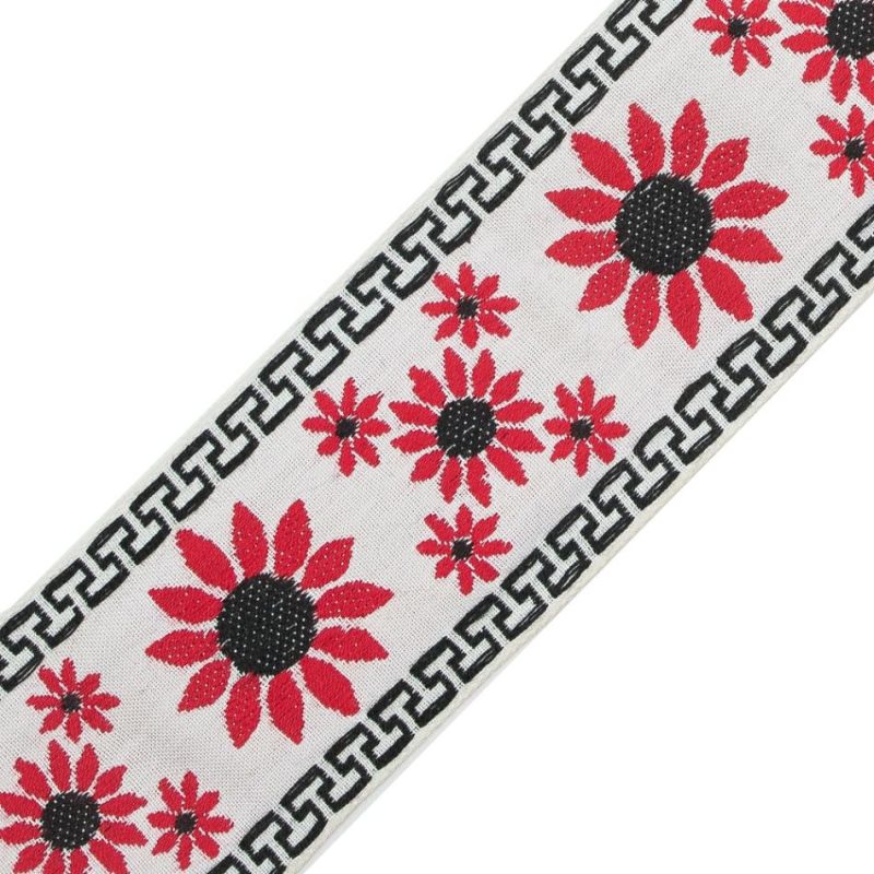 Jacquard | White, Red And Black Floral Jacquard Ribbon – 2.25" Jacquard Jacquard