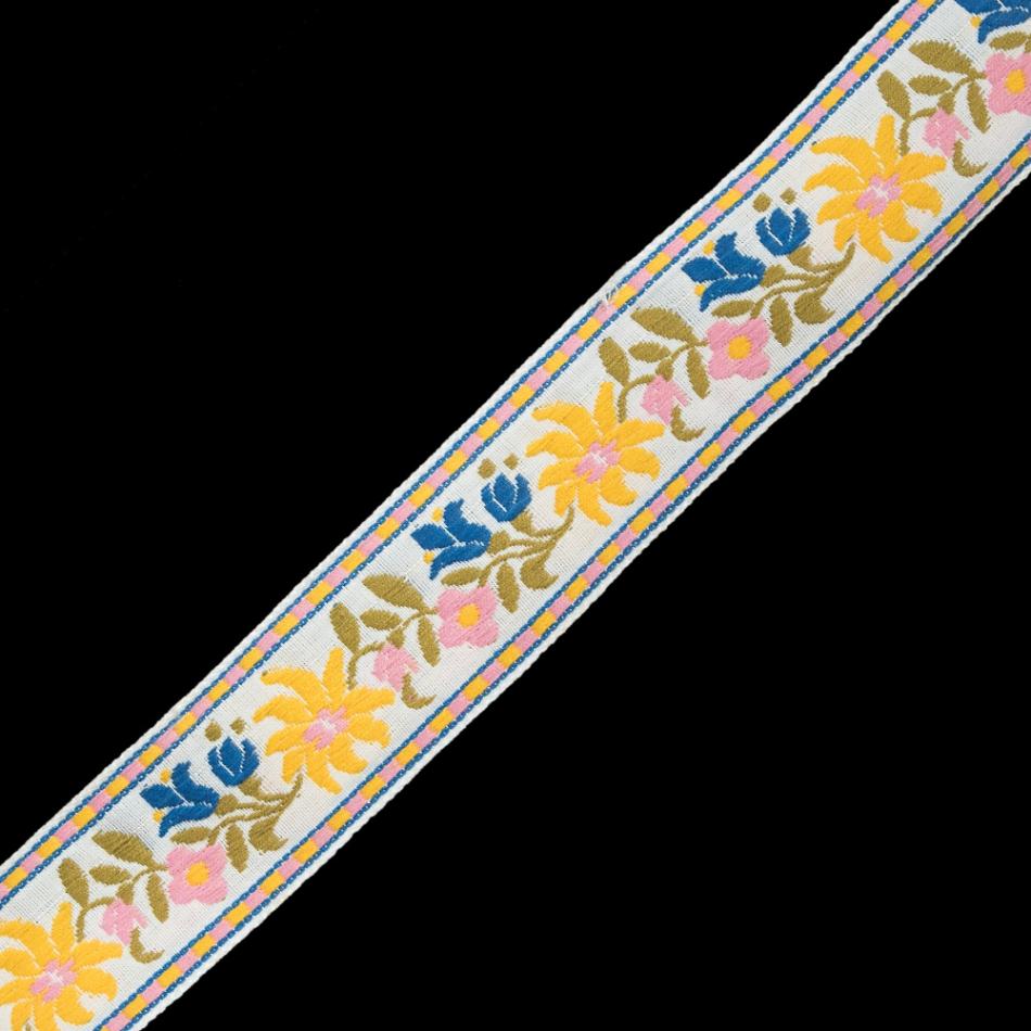 Jacquard | White, Yellow And Pink Floral Jacquard Ribbon – 1.625" Jacquard Jacquard