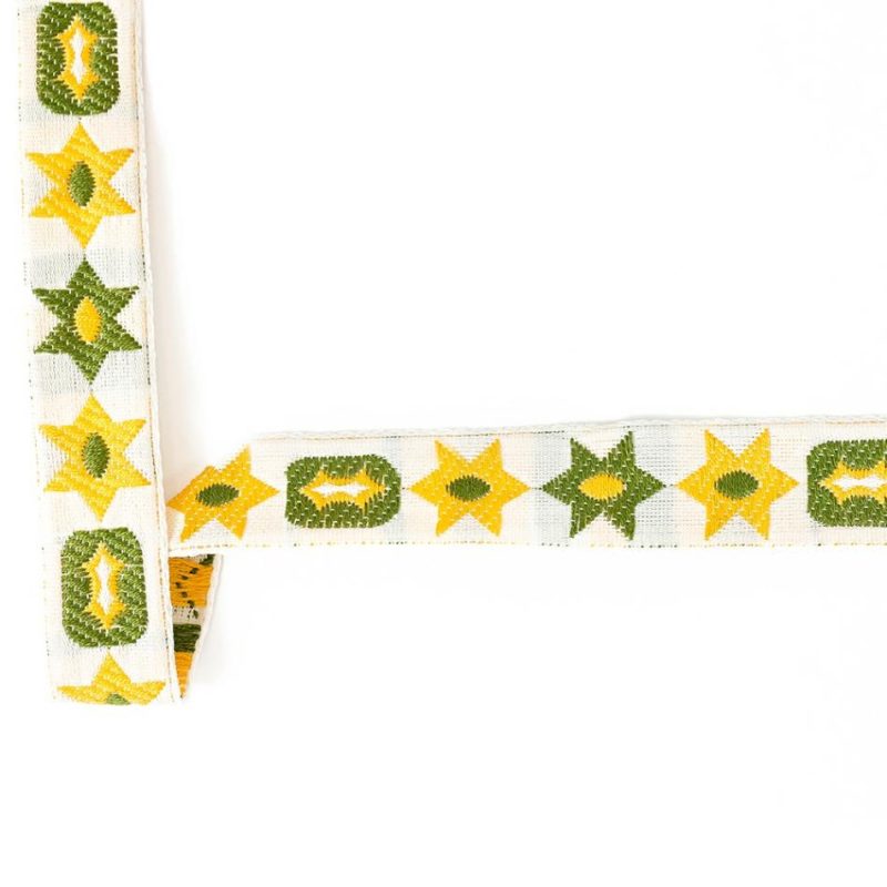 Jacquard | Yellow And Green Geometric Jacquard Ribbon – 0.625" Jacquard Bright White