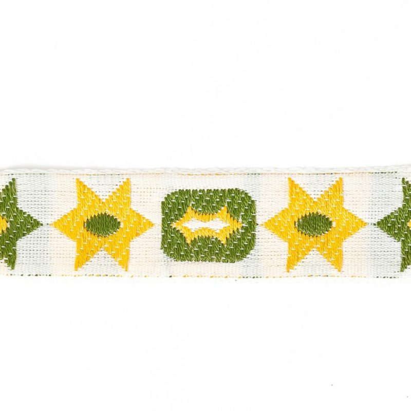 Jacquard | Yellow And Green Geometric Jacquard Ribbon – 0.625" Jacquard Bright White