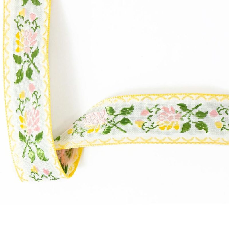 Jacquard | Yellow, Pink And Green Floral German Jacquard Ribbon – 0.875" Jacquard Jacquard