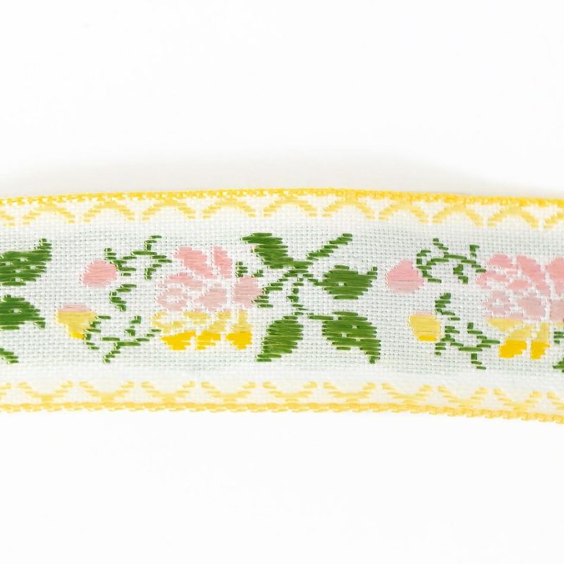 Jacquard | Yellow, Pink And Green Floral German Jacquard Ribbon – 0.875" Jacquard Jacquard