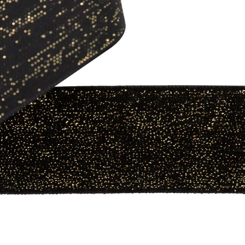 Metallic | Black And Gold Glitter Velvet Ribbon – 1" Metallic Black,Gold