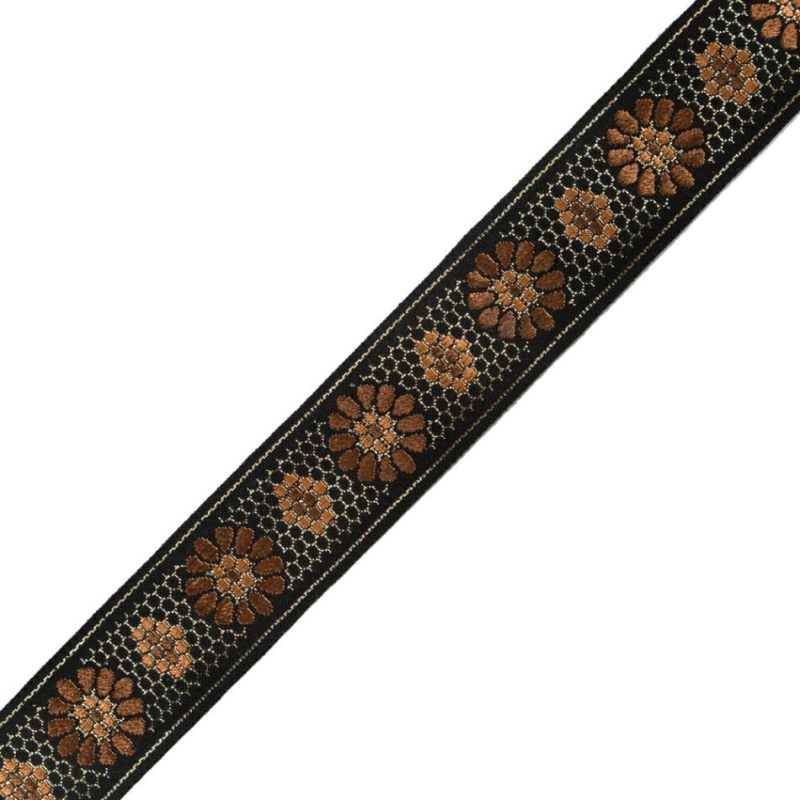 Metallic | Black, Brown And Orange Metallic Geometric Jacquard Ribbon – 1.5" Jacquard Jacquard