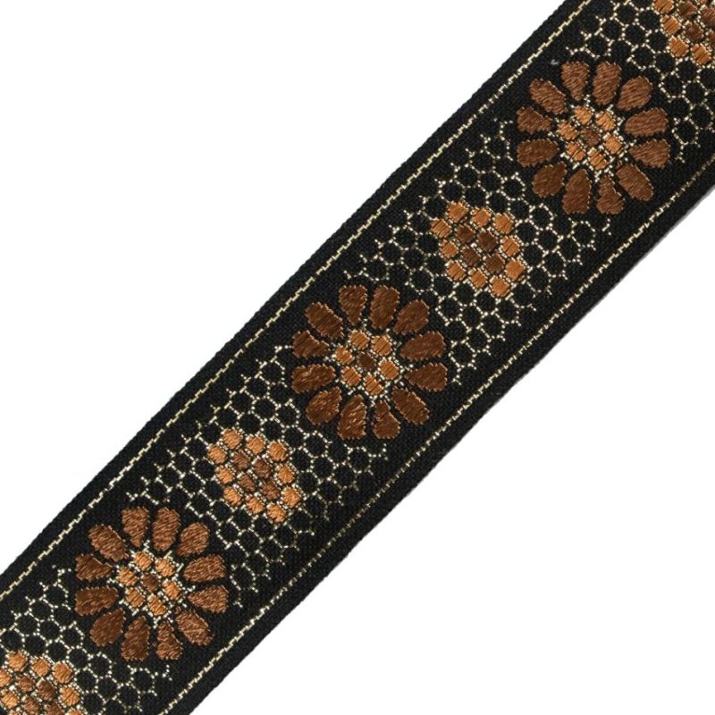 Metallic | Black, Brown And Orange Metallic Geometric Jacquard Ribbon – 1.5" Jacquard Jacquard