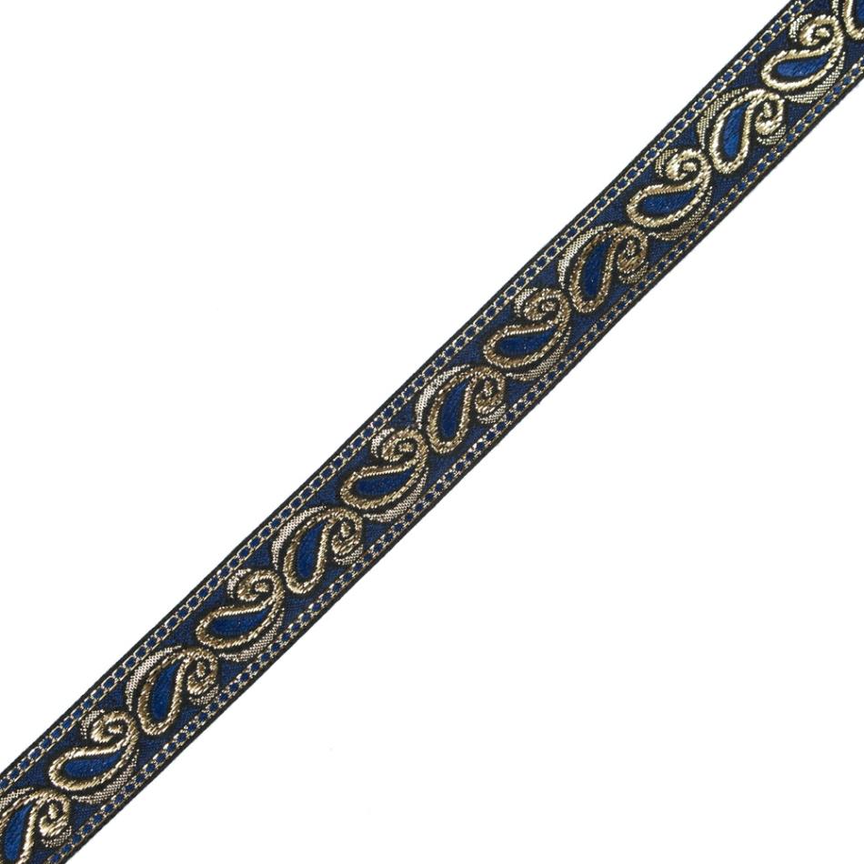 Metallic | Blue And Metallic Gold Paisley Jacquard Ribbon – 1" Jacquard Jacquard