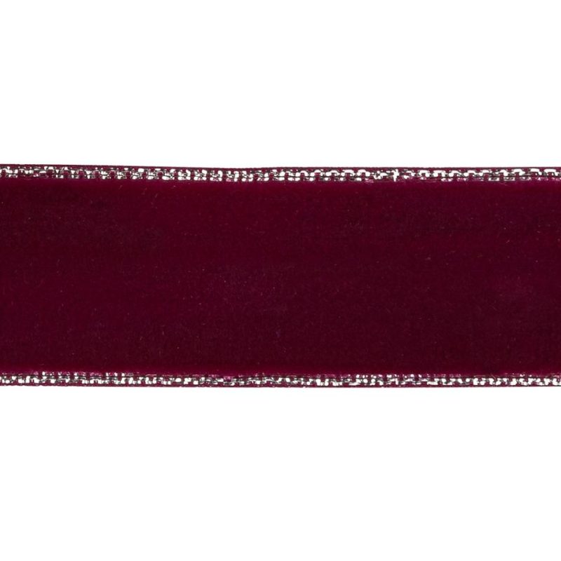 Metallic | Faded Red And Silver Metallic Lined Velvet Ribbon – 0.875" Metallic Ice Flow