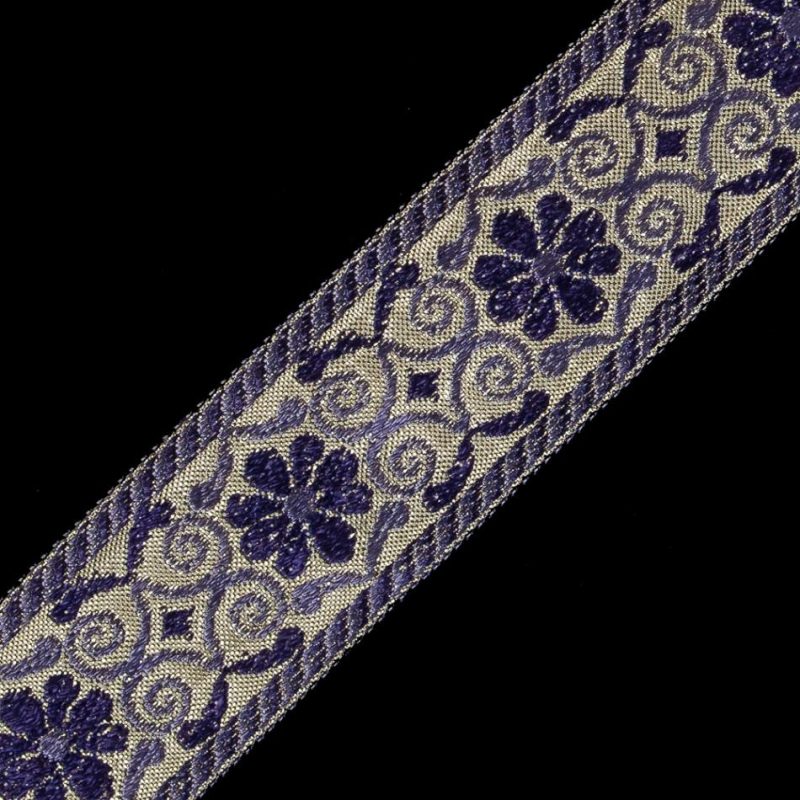 Metallic | Metallic Gold And Purple Floral Jacquard Ribbon – 1.5" Jacquard Jacquard