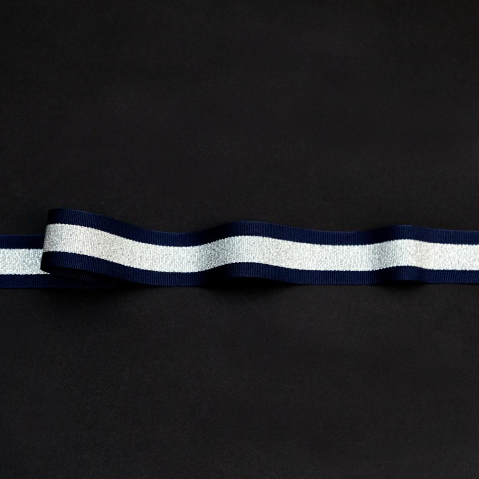 Metallic | Metallic Silver And Navy Striped Grosgrain Ribbon – 1" Grosgrain Grosgrain