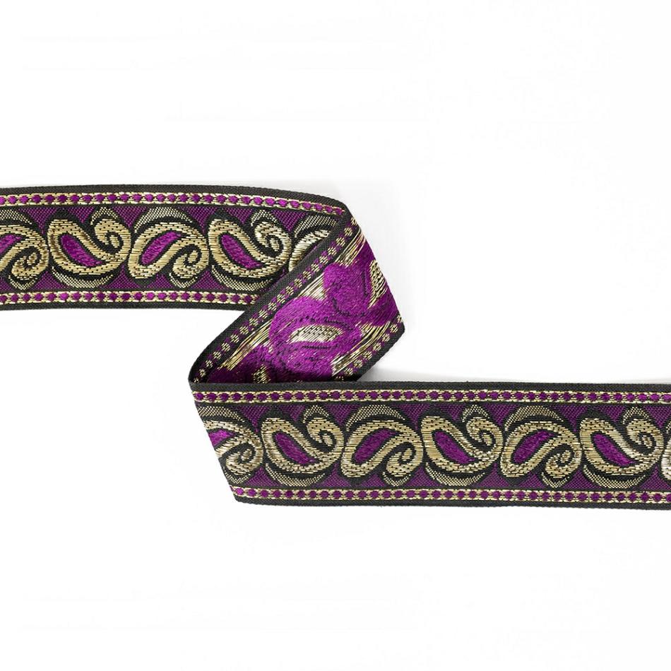 Metallic | Purple And Metallic Gold Paisley Jacquard Ribbon – 1.625" Jacquard Glitteratti,Black