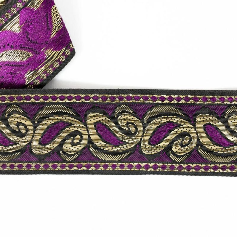 Metallic | Purple And Metallic Gold Paisley Jacquard Ribbon – 1.625" Jacquard Glitteratti,Black