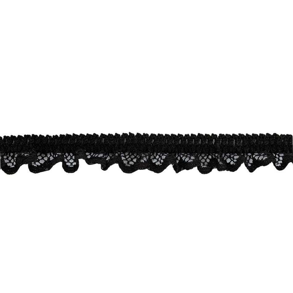 Pleated & Plisse | Black Ruffled Stretch Lace Trimming – 0.625" Pleated & Plisse Black