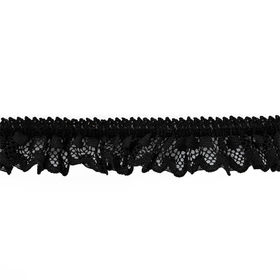 Pleated & Plisse | Black Ruffled Stretch Lace Trimming – 1" Pleated & Plisse Black