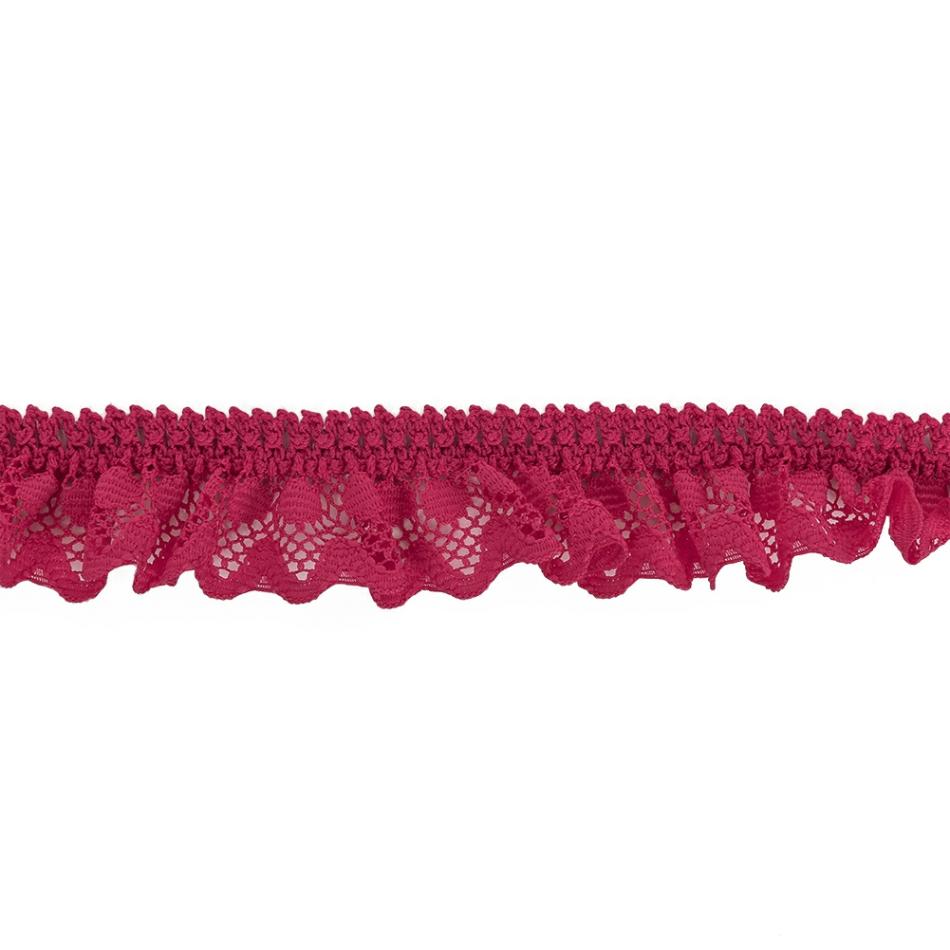 Pleated & Plisse | Deep Pink Ruffled Stretch Lace Trimming – 1" Pleated & Plisse Pleated & Plisse