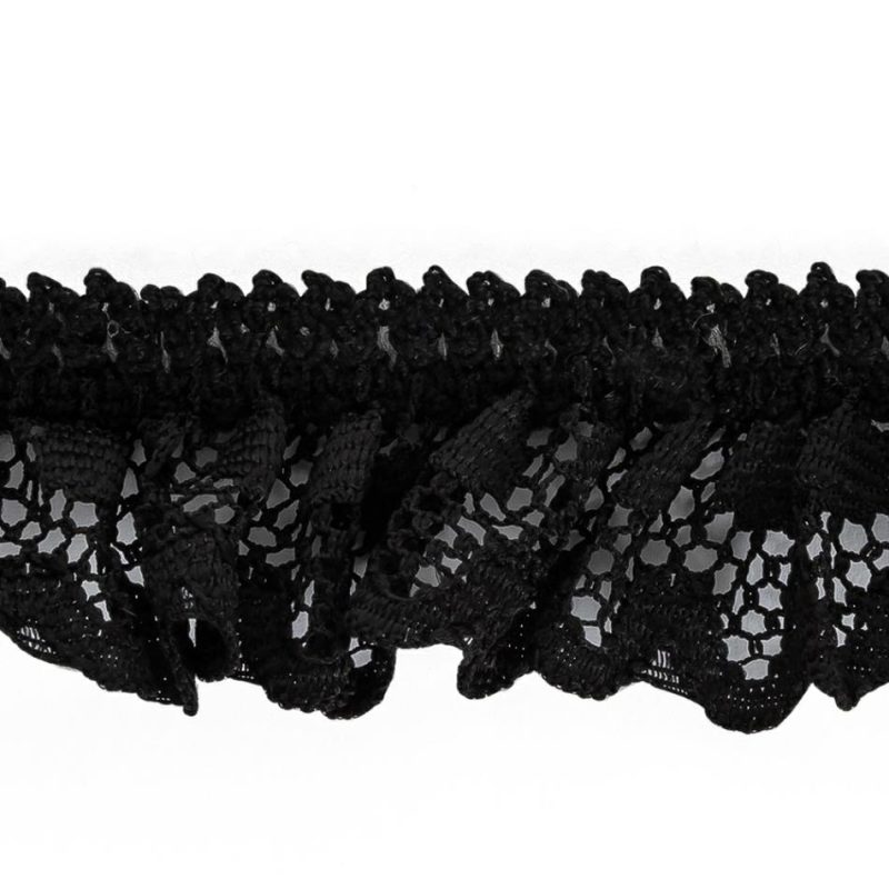 Pleated & Plisse | Black Ruffled Stretch Lace Trimming – 1" Pleated & Plisse Black