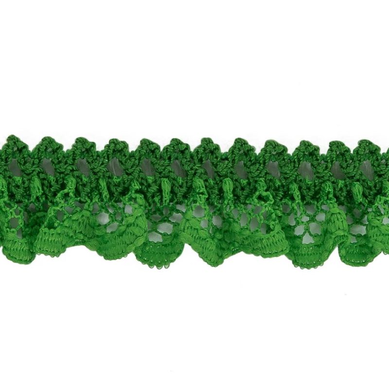 Pleated & Plisse | Grass Green Ruffled Stretch Lace Trimming – 0.625" Pleated & Plisse Pleated & Plisse