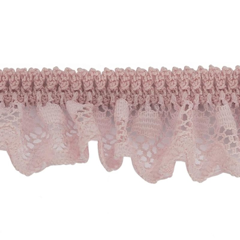 Pleated & Plisse | Primrose Pink Ruffled Stretch Lace Trimming – 1" Ribbons Pleated & Plisse