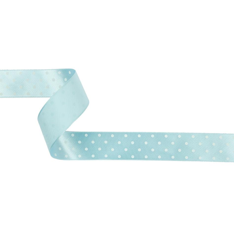 Printed | Baby Blue And White Polka Dot Satin Ribbon – 1" Printed Printed