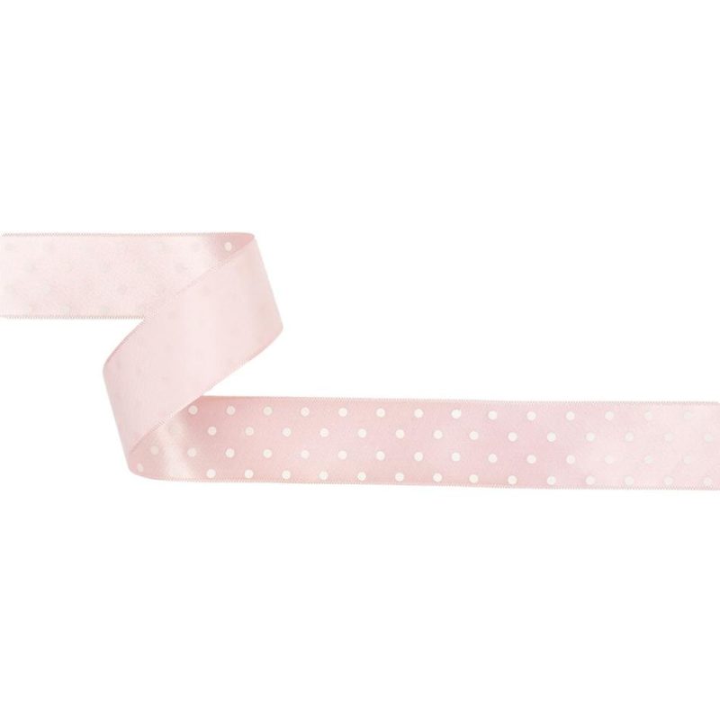 Printed | Baby Pink And White Polka Dot Satin Ribbon – 1" Printed Printed