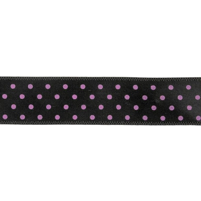 Printed | Black And Purple Polka Dot Satin Ribbon – 0.625" Printed Printed