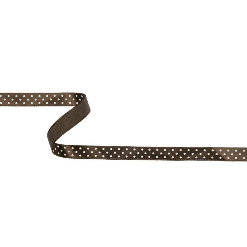 Printed | Brown And White Polka Dot Satin Ribbon – 0.375" Printed Printed