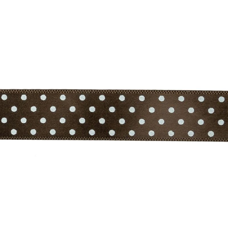 Printed | Brown And White Polka Dot Satin Ribbon – 0.625" Printed Printed