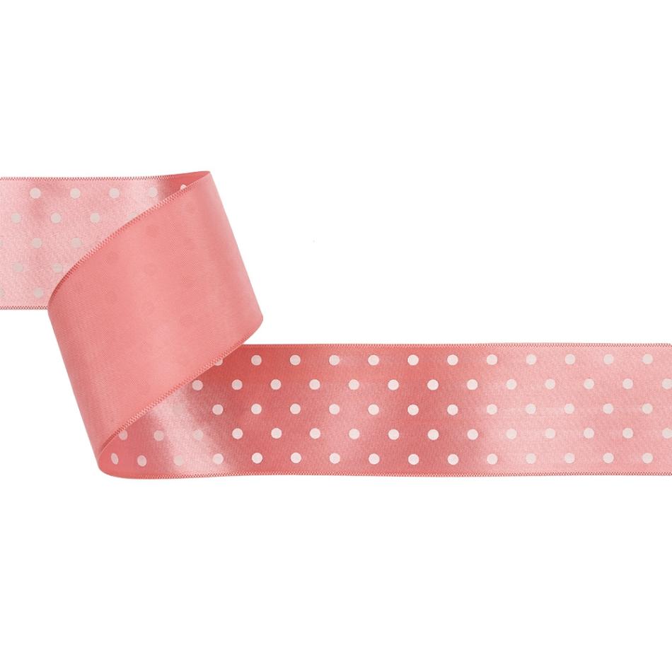 Printed | Flamingo And White Polka Dot Satin Ribbon – 1.5" Printed Printed