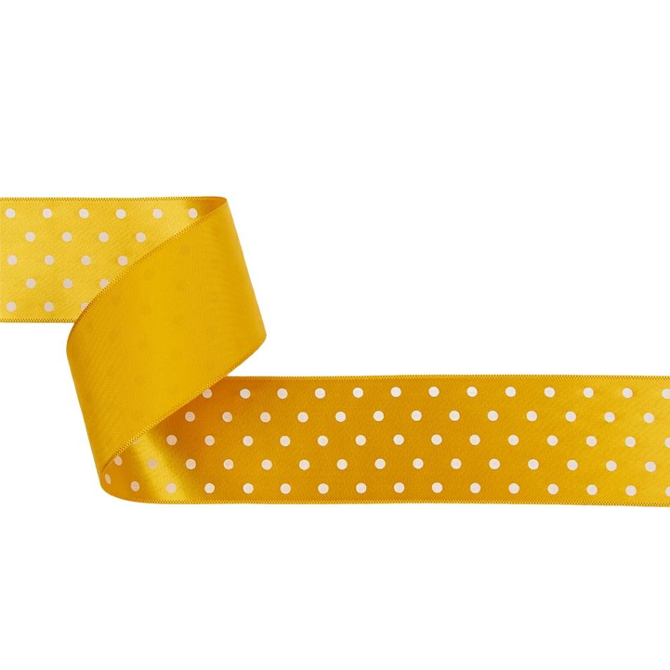 Printed | Golden Yellow And White Polka Dot Satin Ribbon – 1.5" Printed Printed