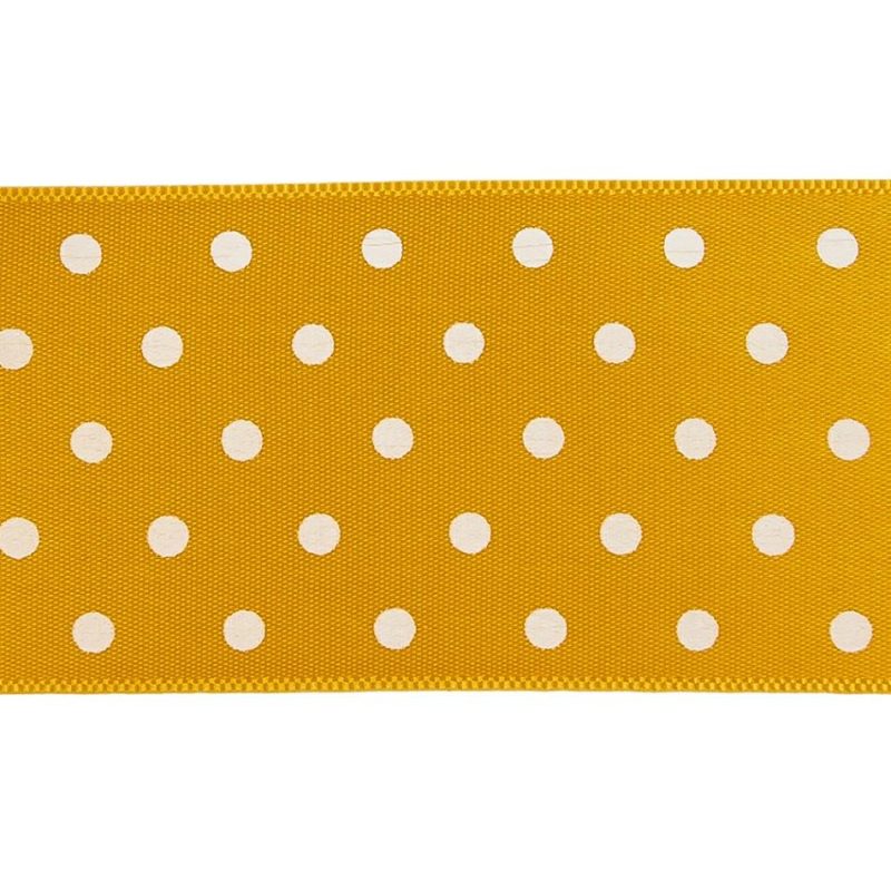 Printed | Golden Yellow And White Polka Dot Satin Ribbon – 1.5" Printed Printed