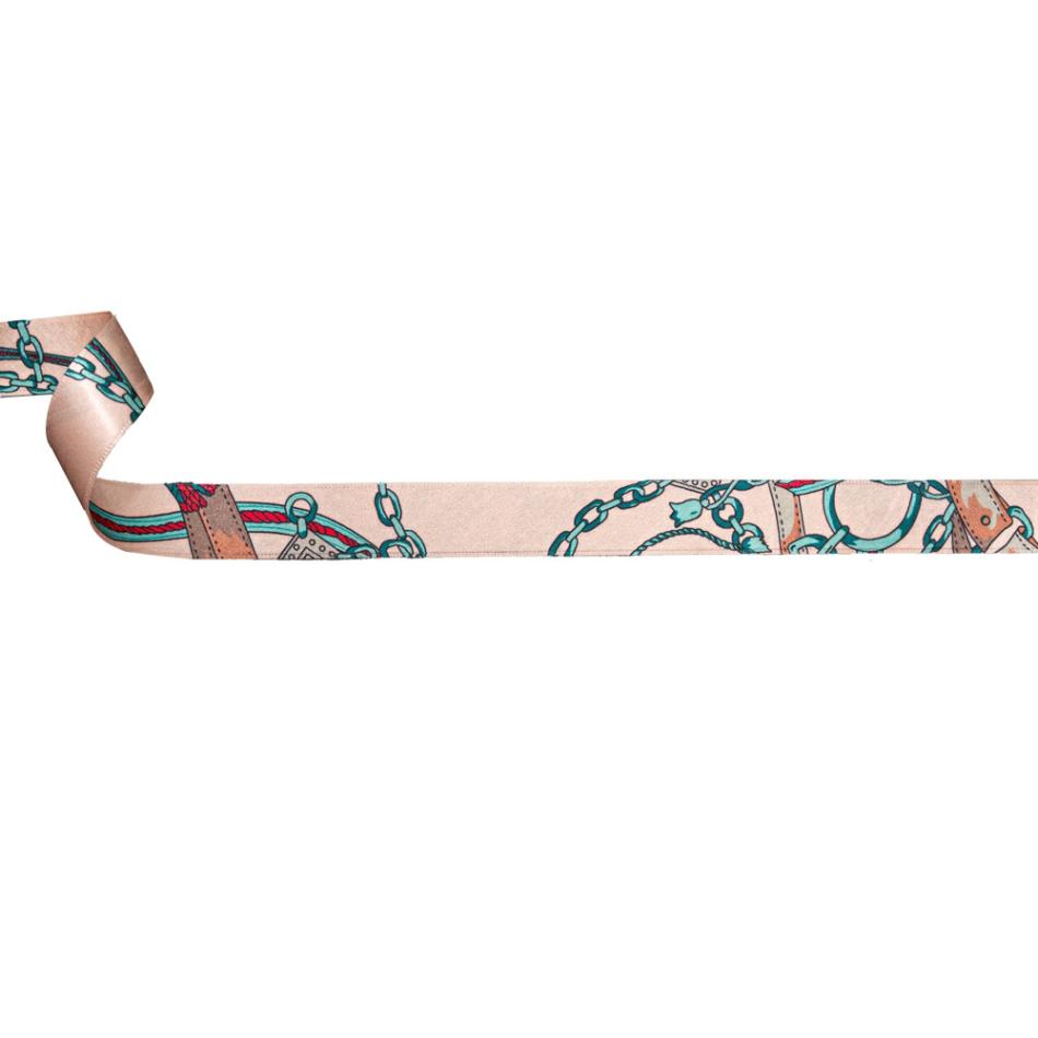 Printed | Honey Peach And Arctic Purse Straps And Chains Satin Ribbon – 1" Printed Honey Peach,Arctic,Ashes Of Roses,Autumnal