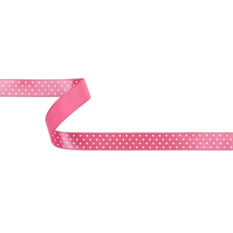 Printed | Hot Pink And White Polka Dot Satin Ribbon – 0.625" Printed Printed