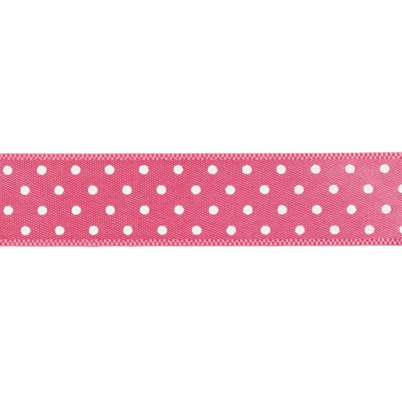 Printed | Hot Pink And White Polka Dot Satin Ribbon – 0.625" Printed Printed