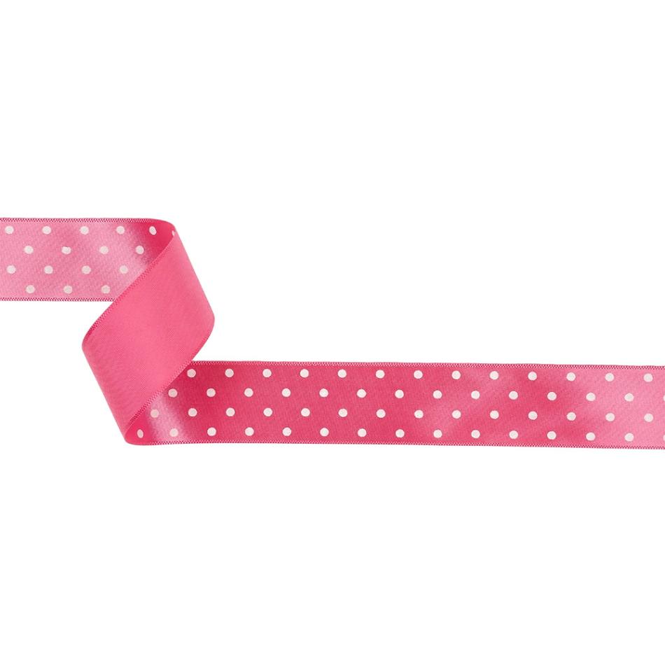 Printed | Hot Pink And White Polka Dot Satin Ribbon – 1" Printed Printed