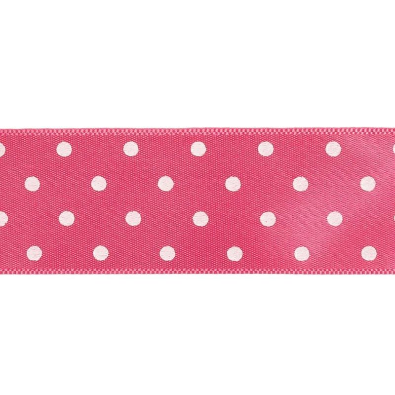 Printed | Hot Pink And White Polka Dot Satin Ribbon – 1" Printed Printed