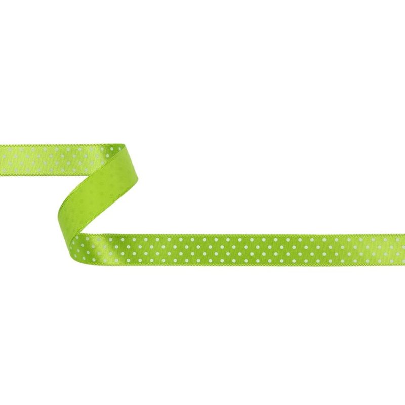 Printed | Lime And White Polka Dot Satin Ribbon – 0.625" Printed Jasmine Green