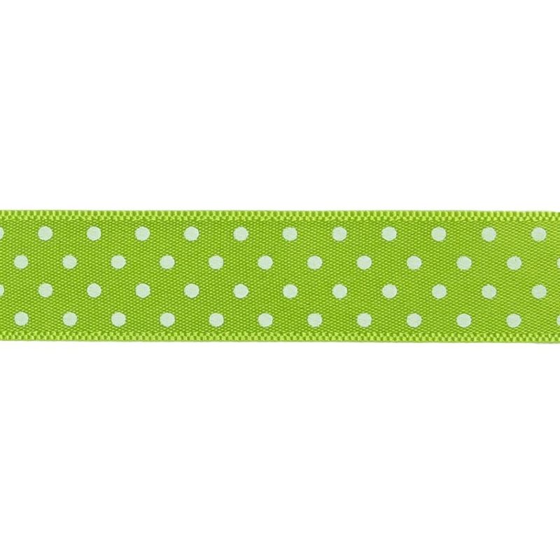 Printed | Lime And White Polka Dot Satin Ribbon – 0.625" Printed Jasmine Green