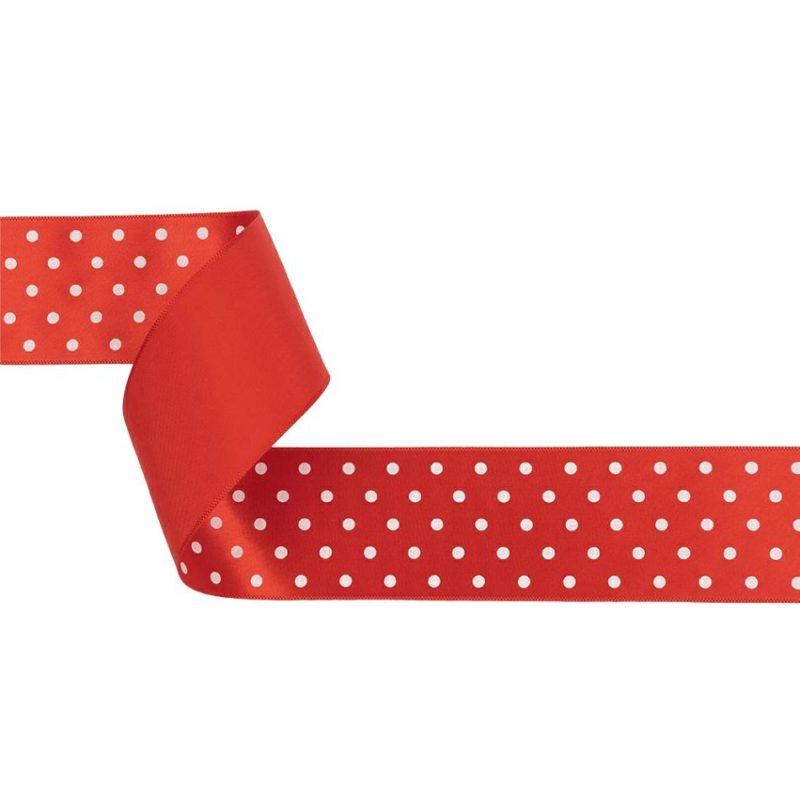 Printed | Red And White Polka Dot Satin Ribbon – 1.5" Printed Printed