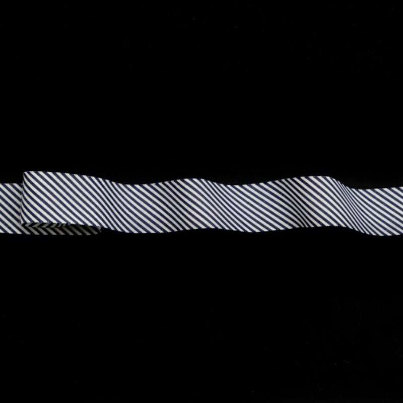 Printed | White And Navy Striped Bias Tape Ribbon – 1" Printed Printed