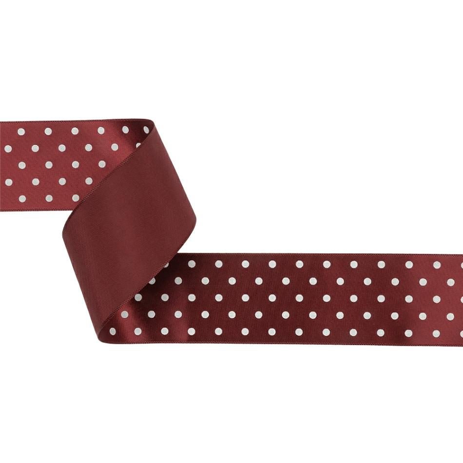 Printed | Wine Red And White Polka Dot Satin Ribbon – 1.5" Printed Printed