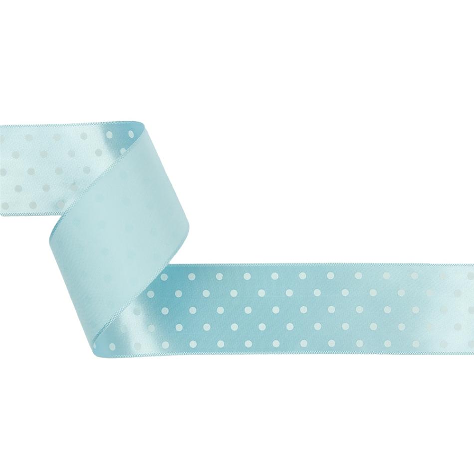 Satin | Baby Blue And White Polka Dot Satin Ribbon – 1.5" Printed Printed