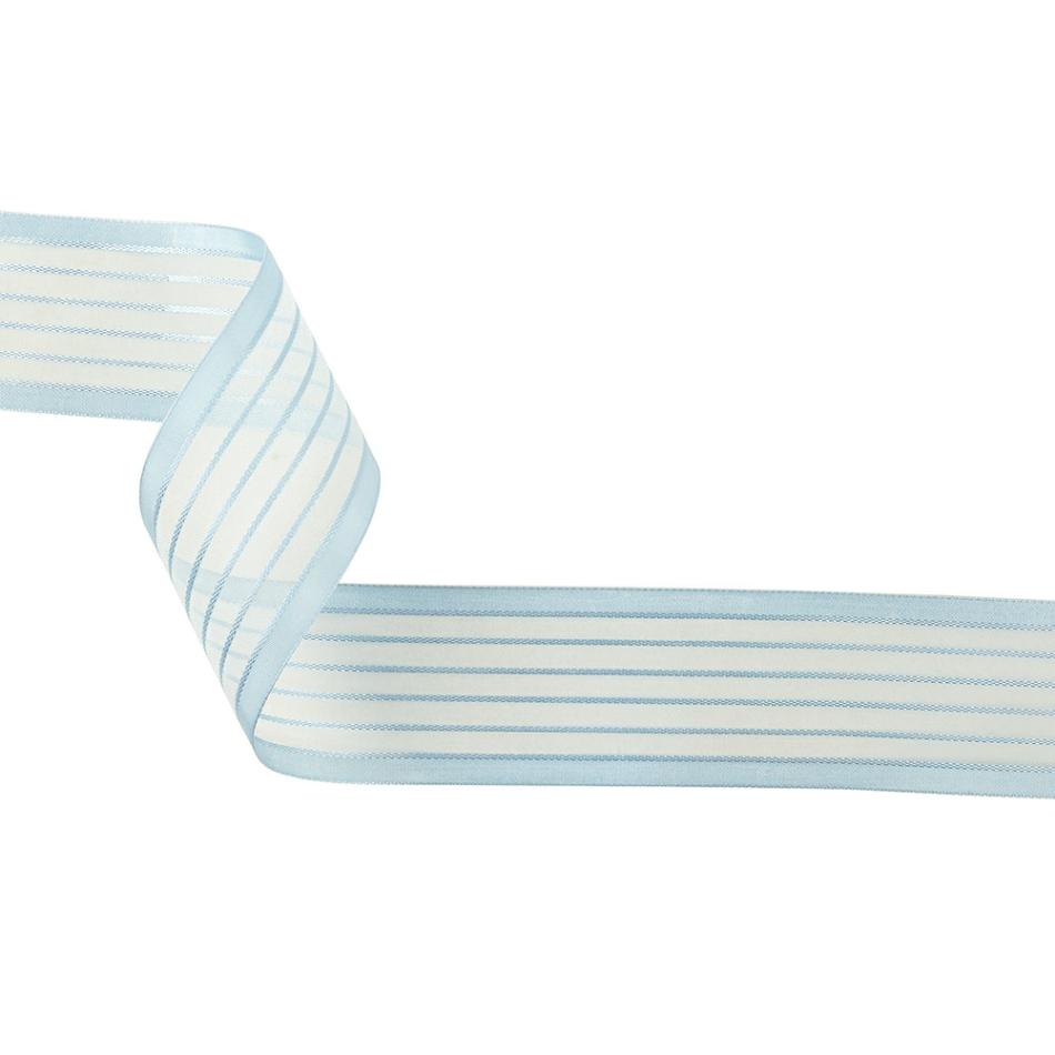 Satin | Baby Blue Striped Sheer Ribbon With Opaque Borders – 1.5" Ribbons Satin