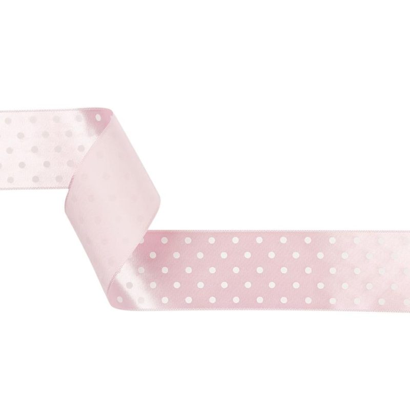 Satin | Baby Pink And White Polka Dot Satin Ribbon – 1.5" Printed Printed