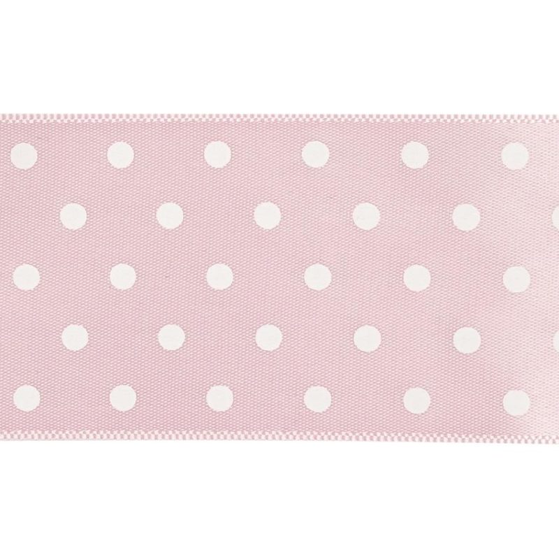 Satin | Baby Pink And White Polka Dot Satin Ribbon – 1.5" Printed Printed