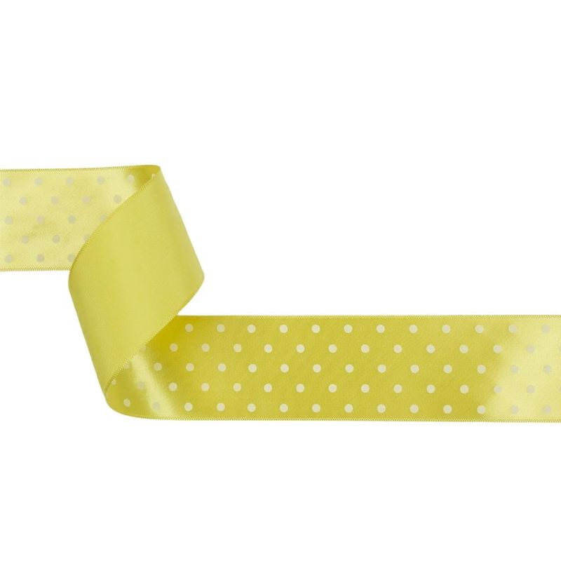 Satin | Banana And White Polka Dot Satin Ribbon – 1.5" Printed Printed