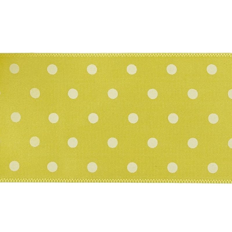 Satin | Banana And White Polka Dot Satin Ribbon – 1.5" Printed Printed