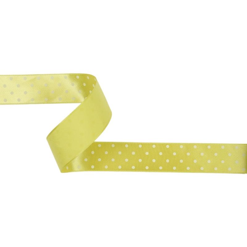 Satin | Banana And White Polka Dot Satin Ribbon – 1" Printed Printed