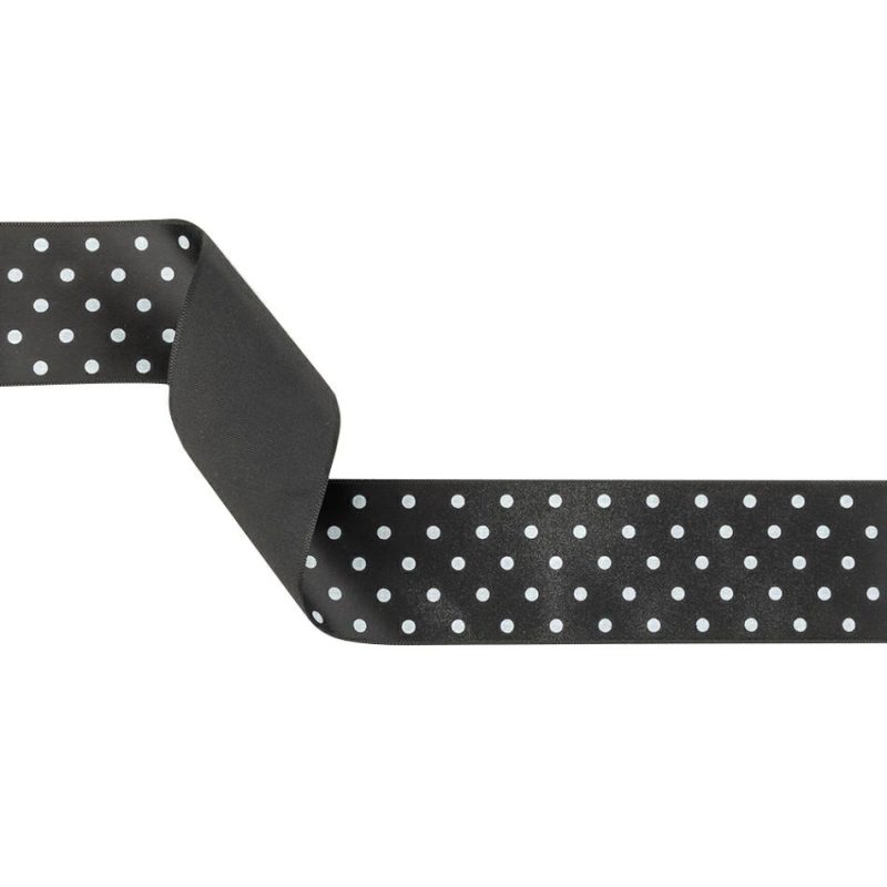 Satin | Black And Bright White Polka Dots Satin Ribbon – 1.5" Ribbons Bright White