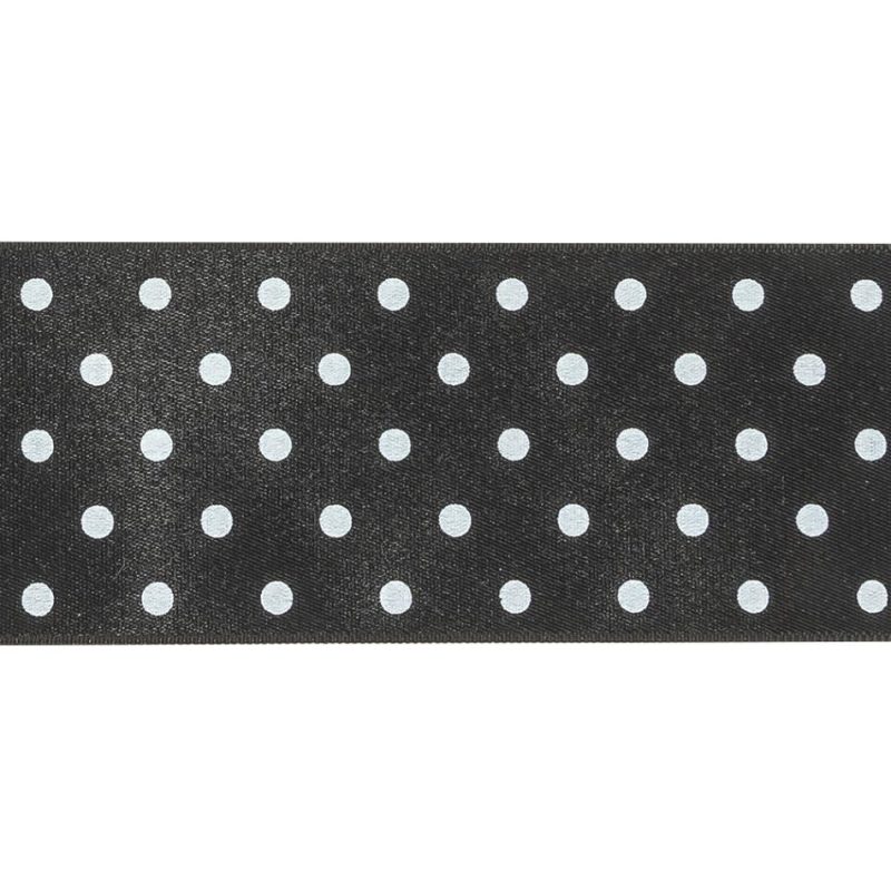 Satin | Black And Bright White Polka Dots Satin Ribbon – 1.5" Ribbons Bright White