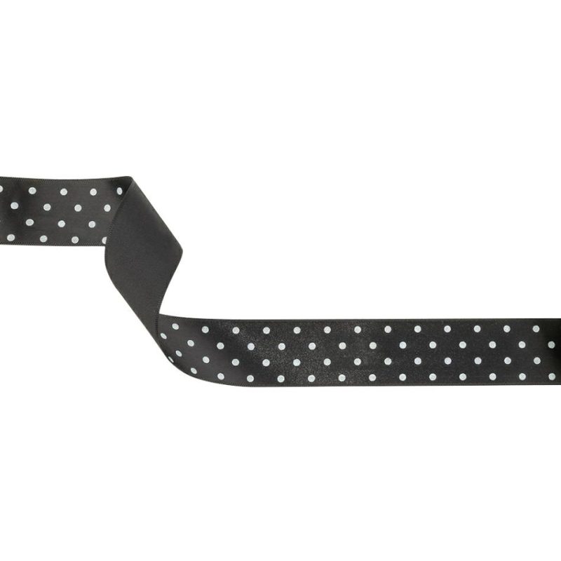 Satin | Black And Bright White Polka Dots Satin Ribbon – 1" Ribbons Bright White